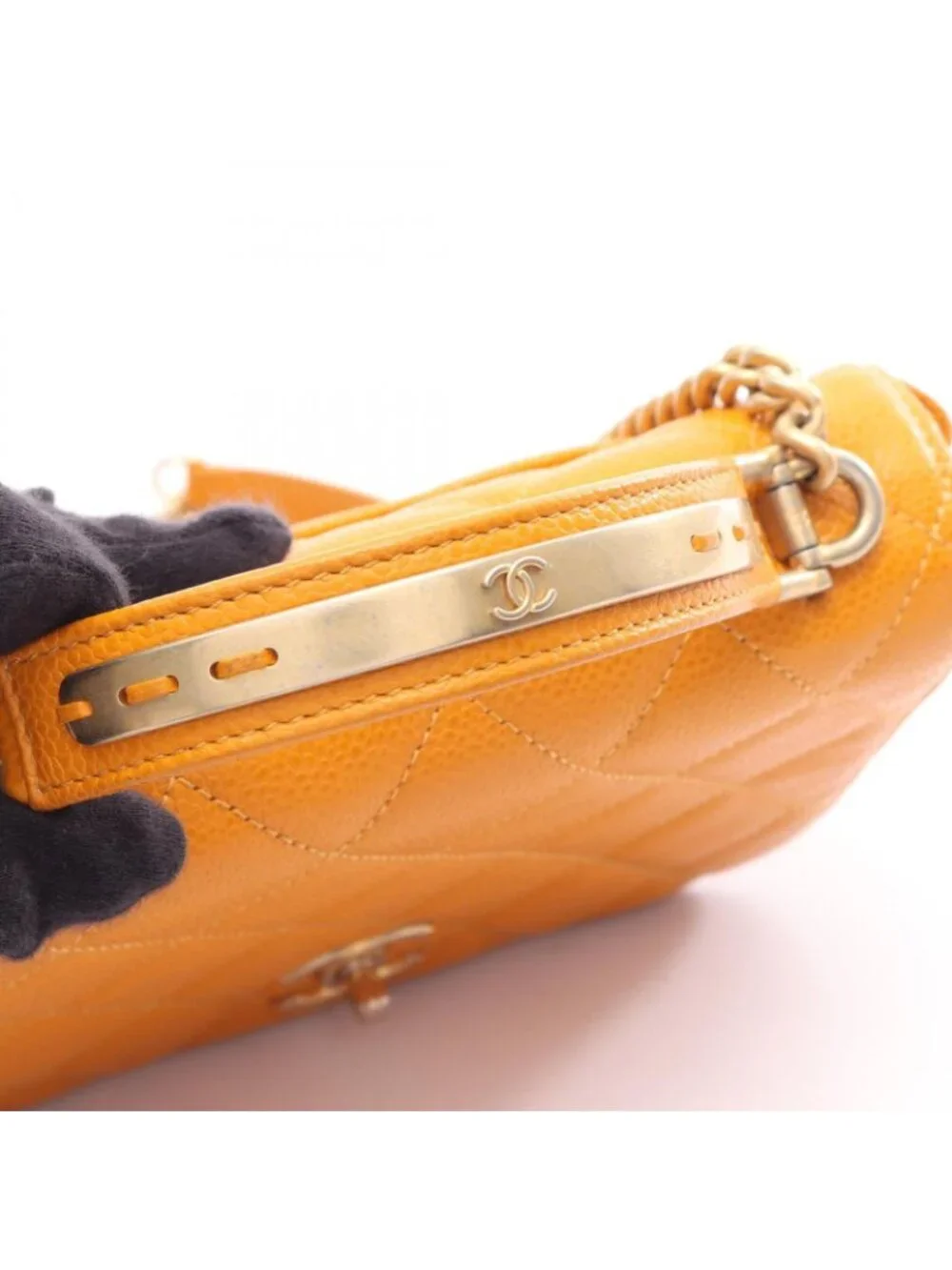 Chanel Shoulder Bag Quilted Top Handle 2-Way Orange Caviar Leather Chain